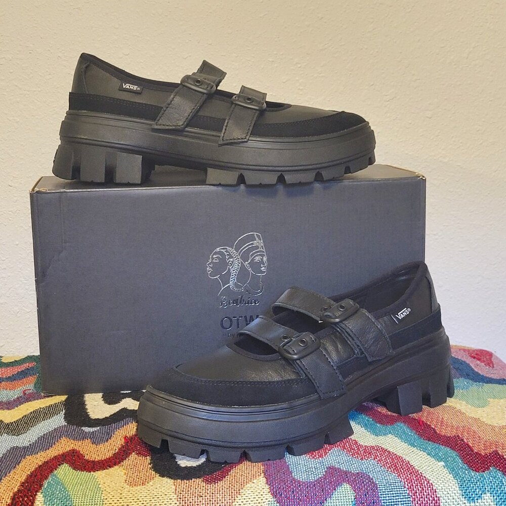 Black Leather Mary Jane Elevate Shoes by Vans for Beatrice OTW Size 9.5 Womens